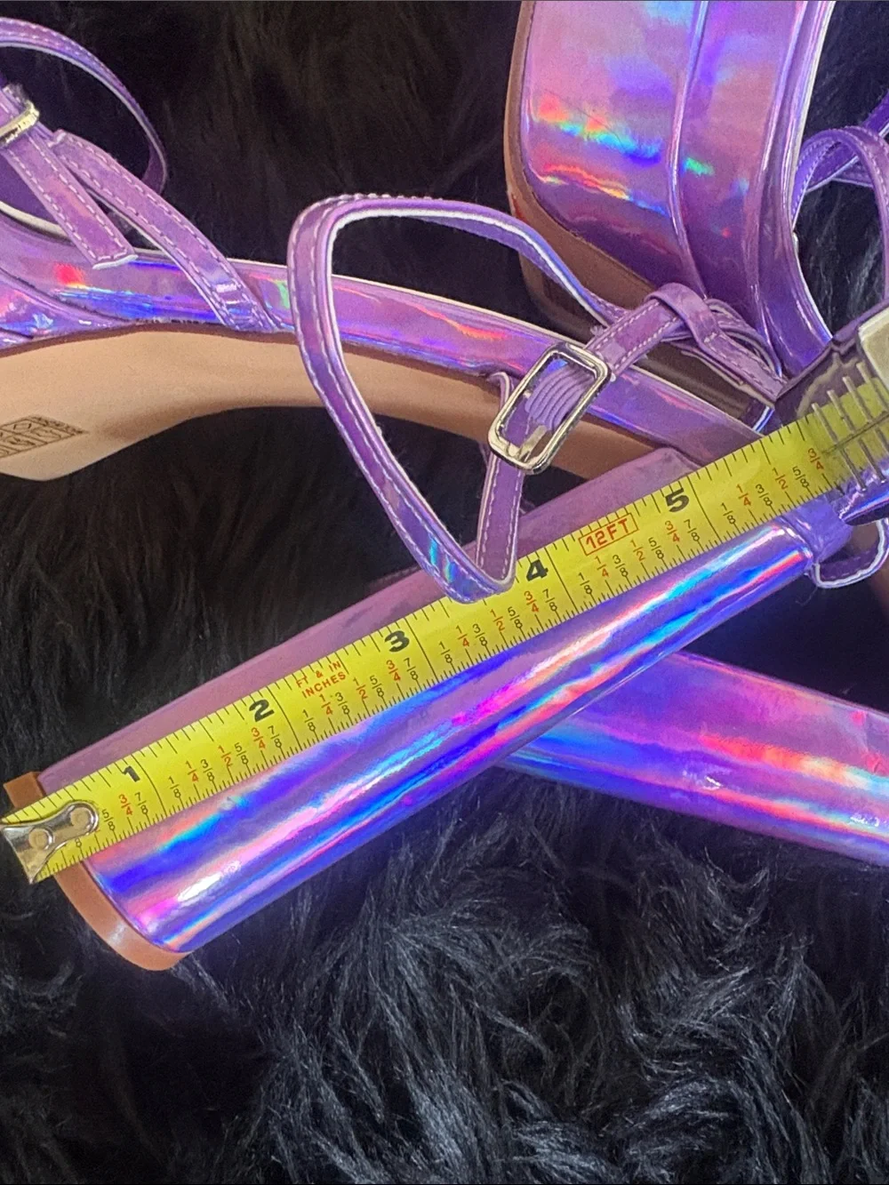 Holographic purple Platform Block Heel Sandals with Ankle Strap